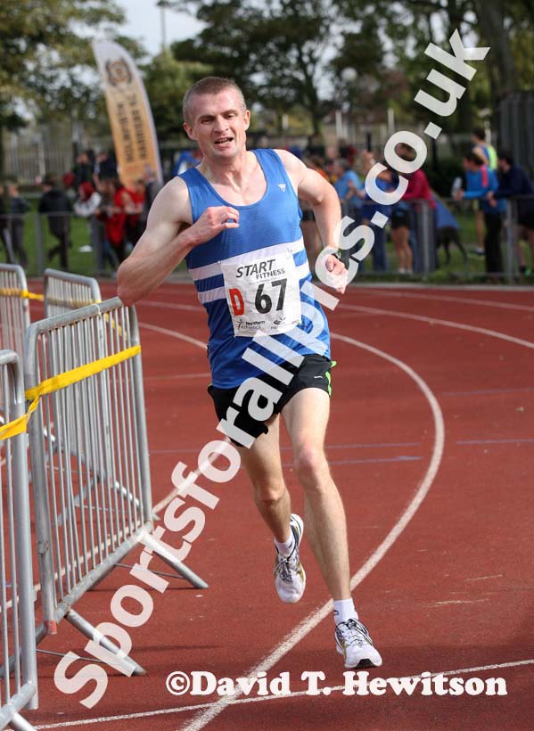 Peter Newton (Morpeth Harriers) finishing the 4th leg in the Northern Mens 6 Stage Road Relay.